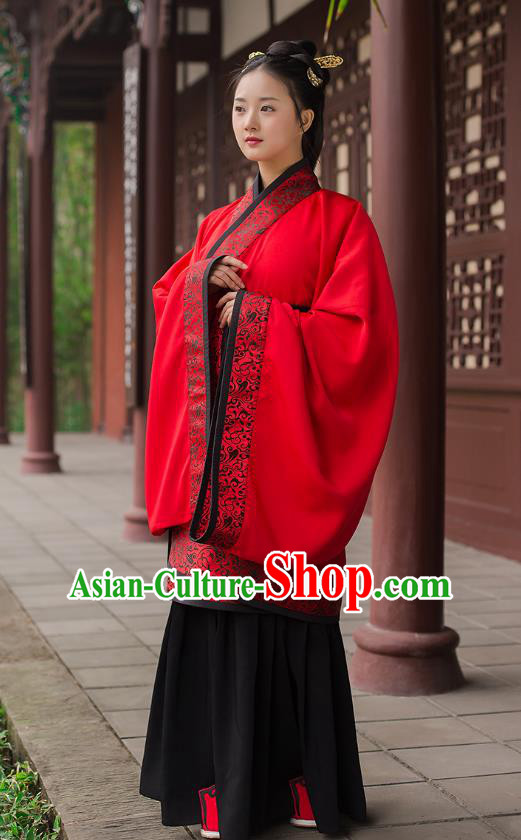 Traditional Chinese Ancient Hanfu Princess Costume Red Curve Bottom, Asian China Han Dynasty Palace Lady Clothing for Women