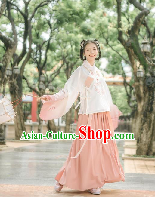 Traditional Chinese Ancient Hanfu Costume Palace Lady Dress, Asian China Ming Dynasty Embroidered Blouse and Skirts for Women