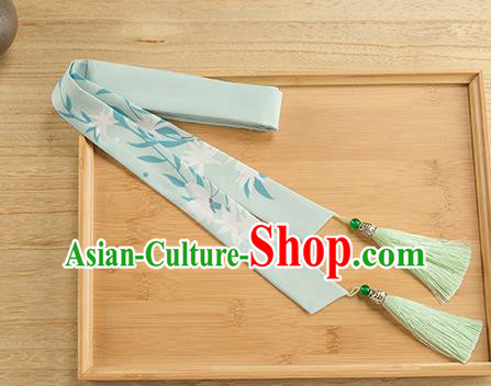 Traditional Chinese Ancient Hanfu Hair Accessories, Asian China Han Dynasty Princess Hair Clasp Printing Green Silk Tassel Headband