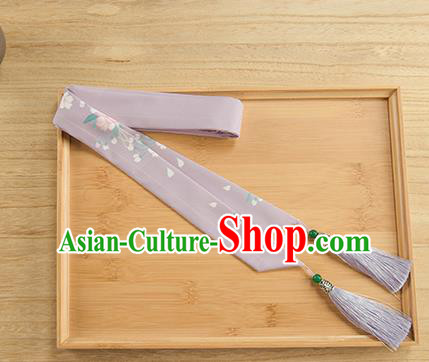 Traditional Chinese Ancient Hanfu Hair Accessories, Asian China Han Dynasty Princess Hair Clasp Printing Purple Tassel Silk Headband