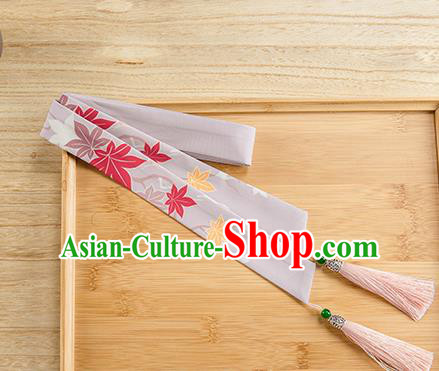 Traditional Chinese Ancient Hanfu Hair Accessories, Asian China Han Dynasty Princess Hair Clasp Printing Maple Leaf Purple Tassel Silk Headband