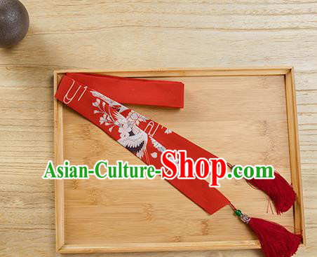 Traditional Chinese Ancient Hanfu Hair Accessories, Asian China Han Dynasty Princess Hair Clasp Printing Red Tassel Silk Headband