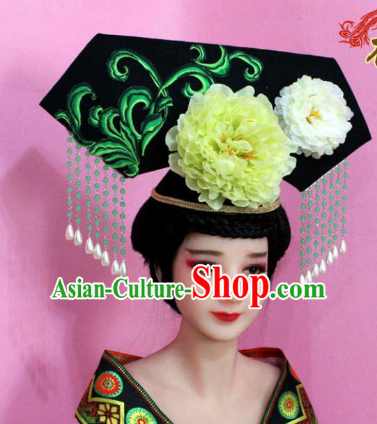 Traditional Handmade Chinese Hair Accessories Qing Dynasty Palace Lady Empress Headwear, Manchu Princess Flowers Hairpins for Women