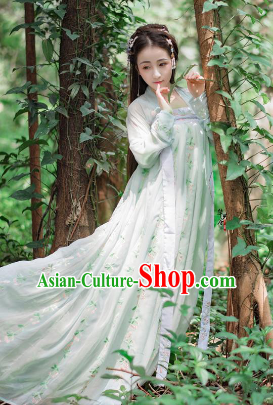 Traditional Chinese Ancient Palace Lady Costume, Asian China Tang Dynasty Princess Embroidered Green Dress Clothing for Women