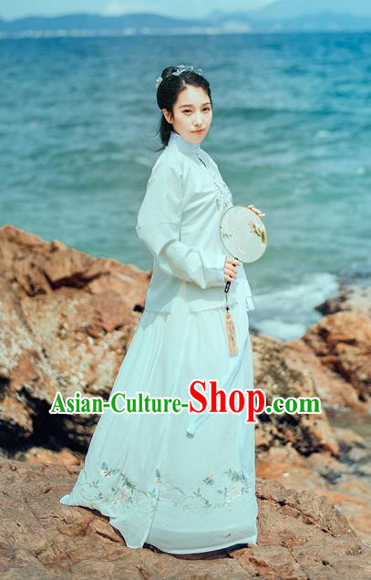 Traditional Chinese Ancient Palace Lady Costume, Asian China Ming Dynasty Princess Embroidered Blouse and Slip Skirts for Women