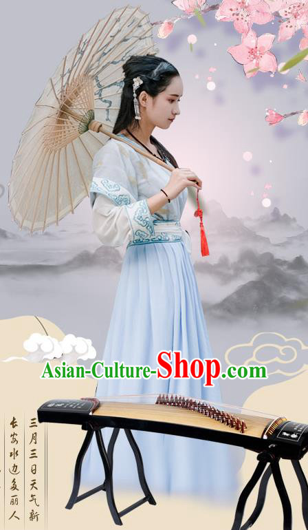 Traditional Chinese Ancient Palace Lady Costume, Asian China Tang Dynasty Princess Embroidered Half-Sleeves Slip Skirt for Women