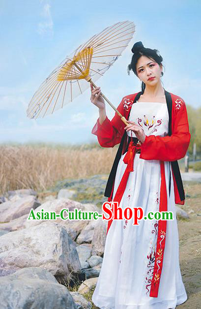 Traditional Chinese Ancient Palace Lady Costume, Asian China Tang Dynasty Imperial Concubine Red Clothing for Women