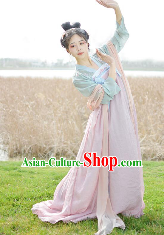 Traditional Chinese Ancient Palace Lady Costume, Asian China Tang Dynasty Imperial Concubine Pink Dress Clothing for Women