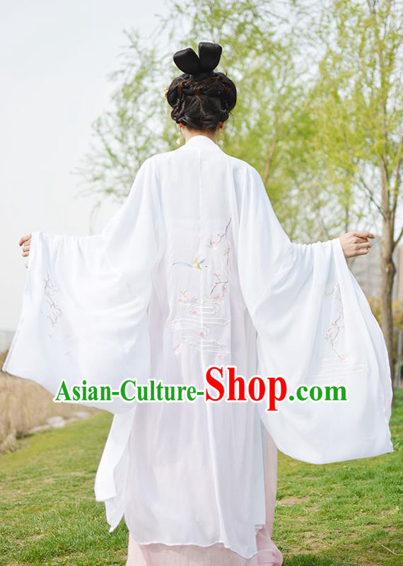 Traditional Chinese Ancient Palace Lady Costume White Cardigan, Asian China Tang Dynasty Imperial Concubine Embroidered Clothing for Women