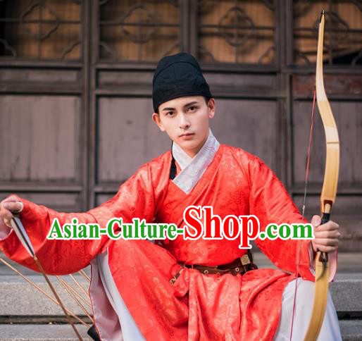 Traditional Chinese Ancient Costume, Asian China Ming Dynasty Swordsman Red Clothing for Men