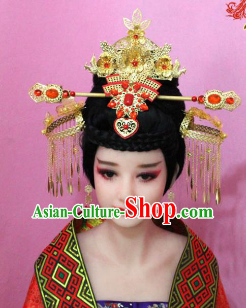 Traditional Handmade Chinese Hair Accessories Empress Phoenix Coronet, Tang Dynasty Palace Lady Step Shake Hairpins for Women