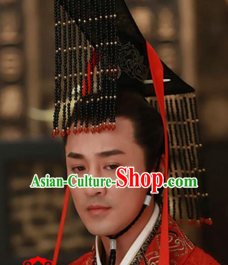 Traditional Handmade Chinese Hair Accessories Qin Dynasty Emperor Headwear, China Ancient Majesty Tassel Hats for Men
