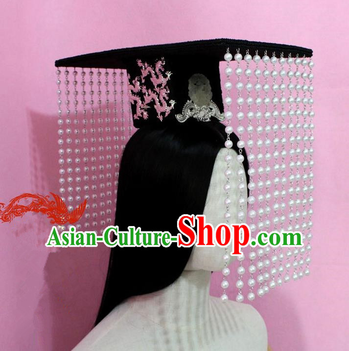 Traditional Handmade Chinese Hair Accessories Emperor Headwear, China Qin Dynasty Majesty Tassel Hats for Men