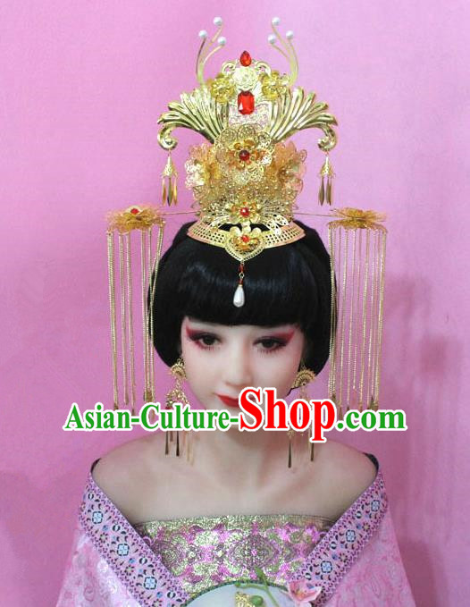 Traditional Handmade Chinese Hair Accessories Tang Dynasty Empress Phoenix Coronet Tassel Step Shake Hairpins for Women
