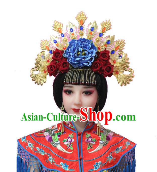 Traditional Handmade Chinese Hair Accessories Tang Dynasty Empress Peony Phoenix Coronet Tassel Step Shake Hairpins for Women