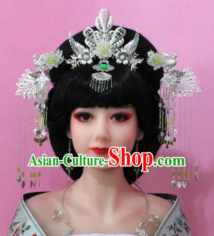 Traditional Handmade Chinese Hair Accessories Empress Lotus Phoenix Coronet, China Tang Dynasty Princess Hairpins Complete Set for Women