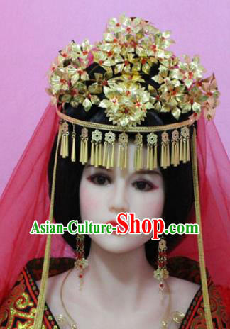 Traditional Handmade Chinese Hair Accessories Princess Phoenix Coronet, China Han Dynasty Xiuhe Suit Hairpins Complete Set for Women