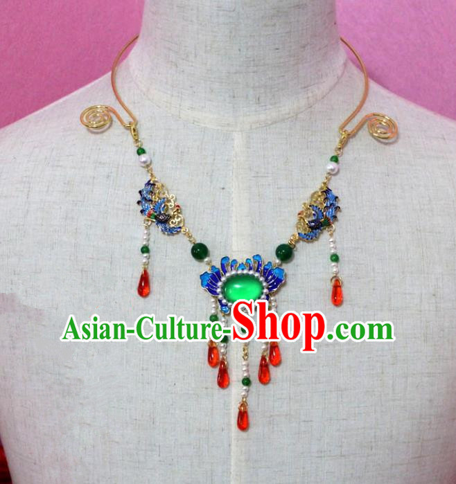 Traditional Handmade Chinese Jewelry Accessories Princess Cloisonne Necklace, China Tang Dynasty Empress Tassel Necklet for Women
