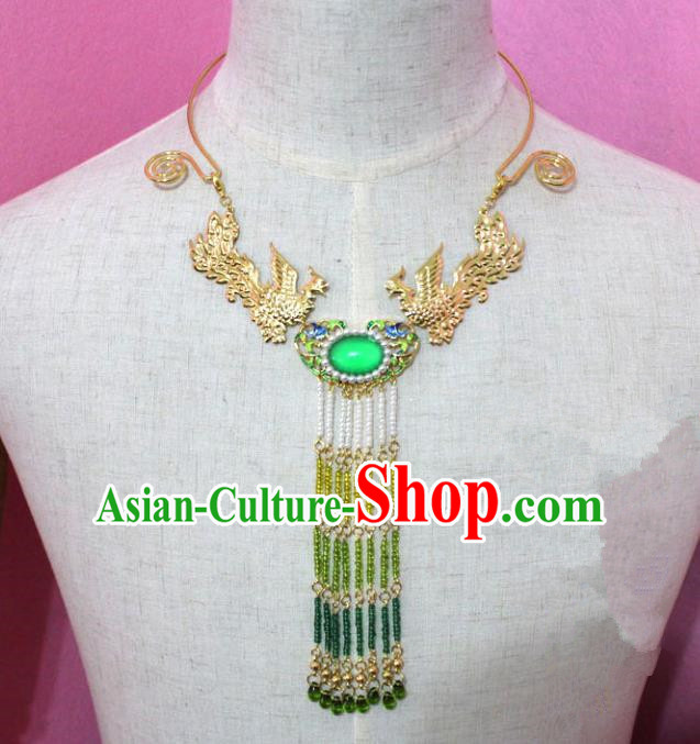 Traditional Handmade Chinese Jewelry Accessories Princess Necklace, China Tang Dynasty Empress Tassel Phoenix Necklet for Women