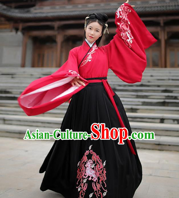 Traditional Chinese Ancient Hanfu Costume Embroidered Blouse and Skirts, Asian China Han Dynasty Palace Lady Clothing for Women