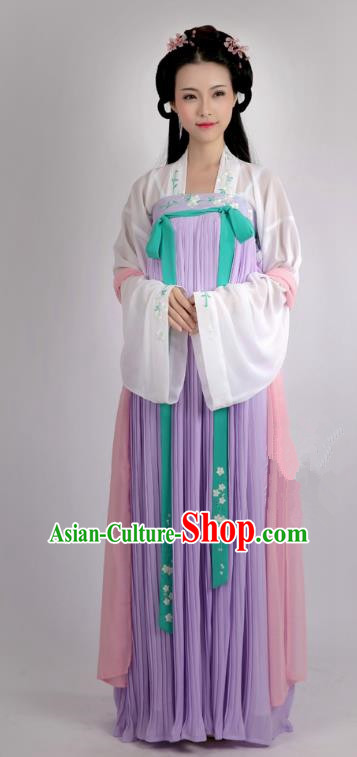 Asian Chinese Tang Dynasty Imperial Concubine Costume Slip Dress, Ancient China Palace Lady Embroidered Clothing for Women