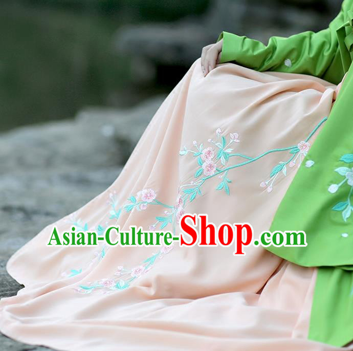 Traditional Chinese Ancient Hanfu Princess Costume Pink Bust Skirts, Asian China Ming Dynasty Embroidered Dress for Women