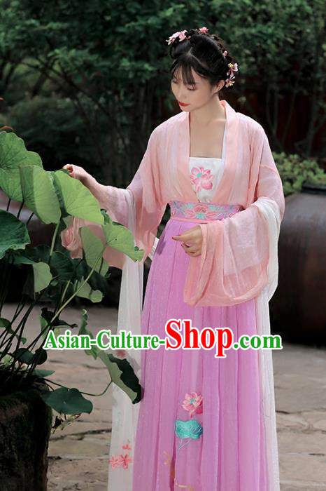 Asian Chinese Tang Dynasty Hanfu Embroidered Costume, Traditional China Ancient Princess Clothing for Women