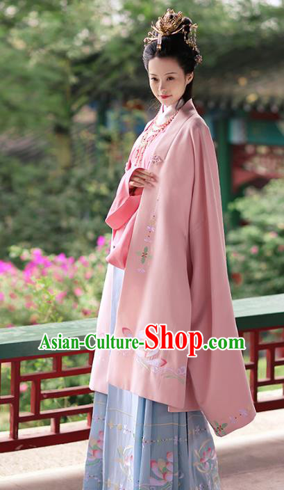 Asian Chinese Tang Dynasty Hanfu Imperial Concubine Costume Pink Embroidered Cloak, Traditional China Ancient Princess Cardigan Clothing for Women