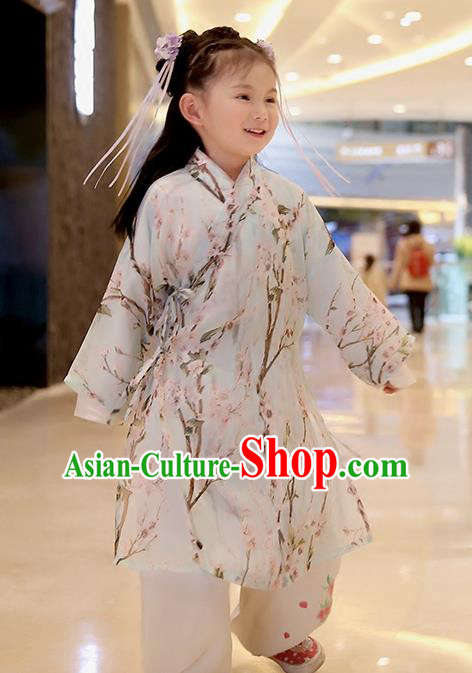 Asian Chinese Han Dynasty Children Hanfu Costume Complete Set, Traditional China Ancient Printing Blouse and Pants Clothing for Kids