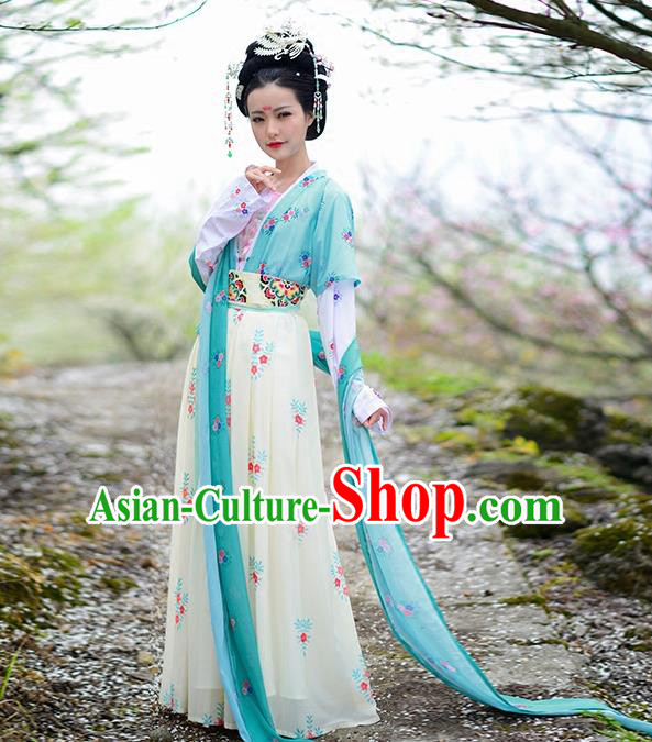 Asian Chinese Tang Dynasty Princess Embroidery Costume Complete Set, Ancient China Palace Lady Embroidered Clothing for Women