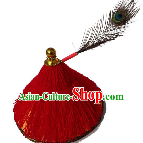 Traditional Chinese Qing Dynasty Soldier Hat, China Ancient Machu Imperial Bodyguard Headwear for Men