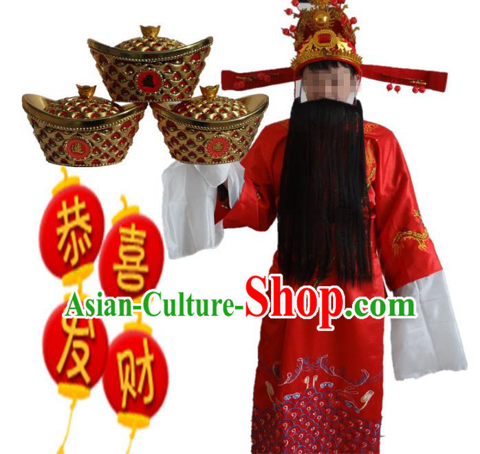 Traditional Chinese Peking Opera God of Wealth Costume, China Ancient Beijing Opera Embroidered Robe Clothing for Men