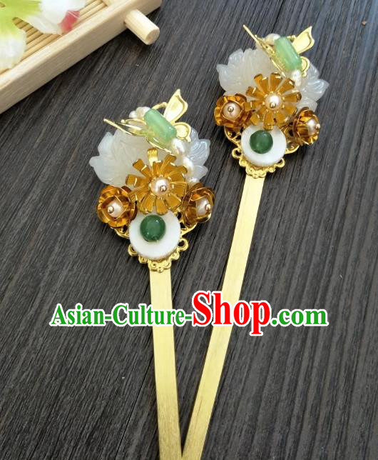Traditional Handmade Chinese Hair Accessories Hanfu Copper Hairpins, China Palace Lady Jade Hair Stick Step Shake for Women