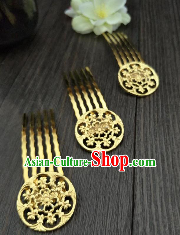 Traditional Handmade Chinese Hair Accessories Hanfu Shell Hairpins, China Ancient Tang Dynasty Palace Lady Golden Hair Comb for Women
