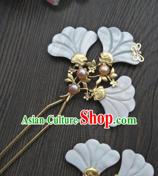 Traditional Handmade Chinese Hair Accessories Shell Hairpins, China Ancient Tang Dynasty Palace Lady Hanfu Hair Stick for Women