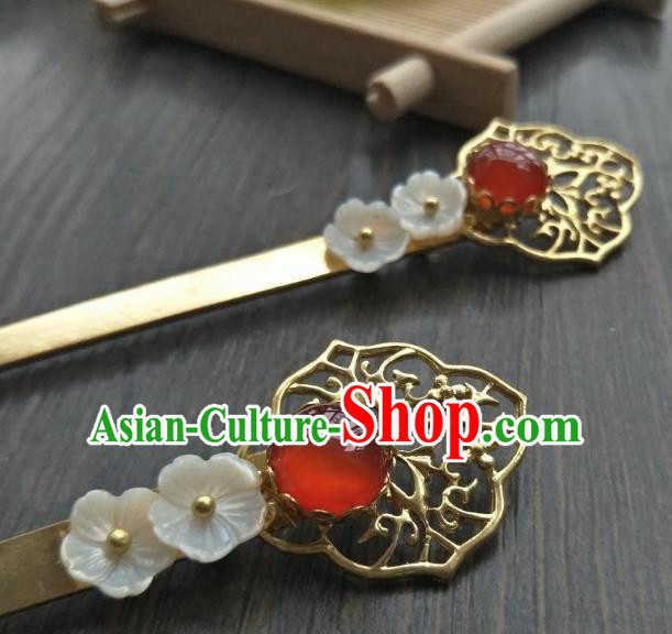 Traditional Handmade Chinese Hair Accessories Red Agate Hairpins, China Ancient Tang Dynasty Palace Lady Hanfu Hair Stick for Women