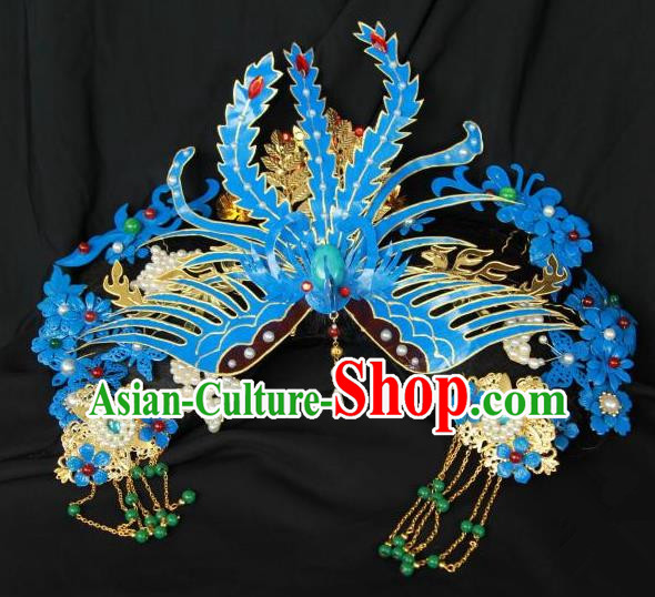 Traditional Handmade Chinese Qing Dynasty Hair Accessories Phoenix Headwear, Manchu High Coiffure Imperial Concubine Headpiece for Women