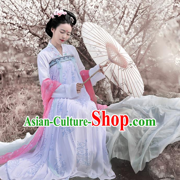 Asian Chinese Tang Dynasty Palace Lady Embroidered Costume Complete Set, Ancient China Princess Blouse and Skirt Clothing for Women