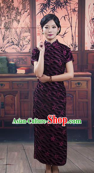 Traditional Ancient Chinese Republic of China Retro Cheongsam, Asian Chinese Chirpaur Embroidered Qipao Dress Clothing for Women