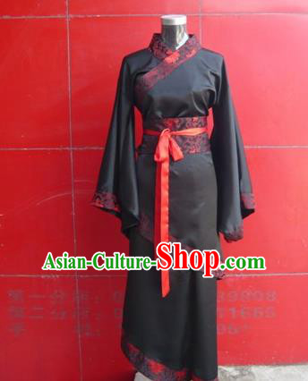 Traditional Ancient Chinese Young Lady Costume Black Curve Bottom, Asian Chinese Han Dynasty Princess Embroidered Clothing for Women