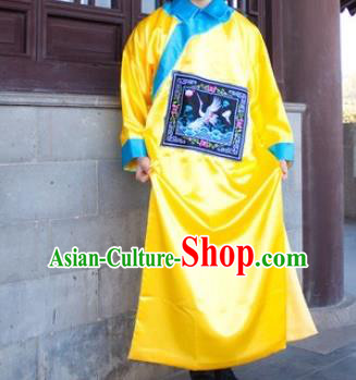 Traditional Ancient Chinese Manchu Minister Costume, Asian Chinese Qing Dynasty Royal Highness Embroidered Yellow Clothing for Men