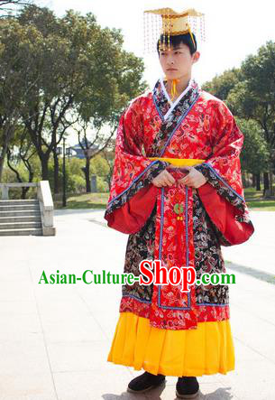 Traditional Ancient Chinese Emperor Costume, Asian Chinese Han Dynasty Majesty Clothing for Men