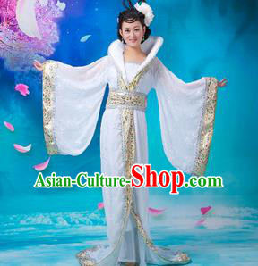 Asian China Ancient Tang Dynasty Imperial Concubine Costume, Traditional Chinese Hanfu Embroidered White Dress Clothing for Women