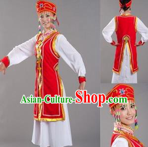 Traditional Chinese Mongol Nationality Dancing Costume, Mongols Female Folk Dance Ethnic Pleated Skirt, Chinese Mongolian Minority Nationality Costume for Women