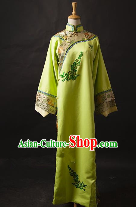 Traditional Ancient Chinese Manchu Palace Lady Costume, Asian Chinese Qing Dynasty Princess Embroidered Green Dress Clothing for Women
