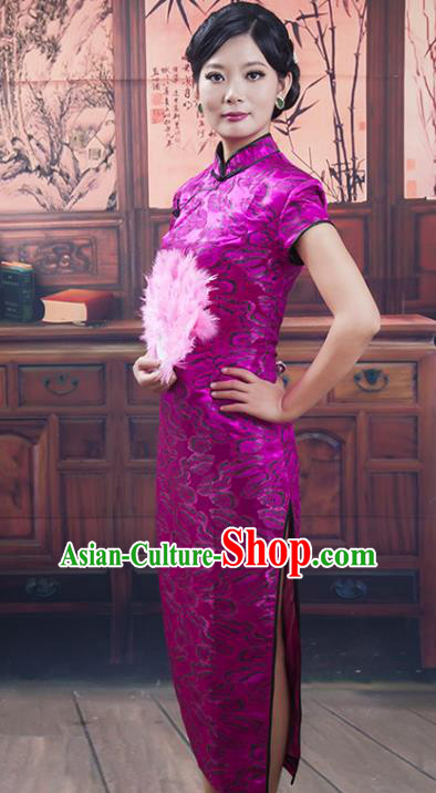 Traditional Ancient Chinese Republic of China Purple Silk Cheongsam, Asian Chinese Chirpaur Qipao Dress Clothing for Women