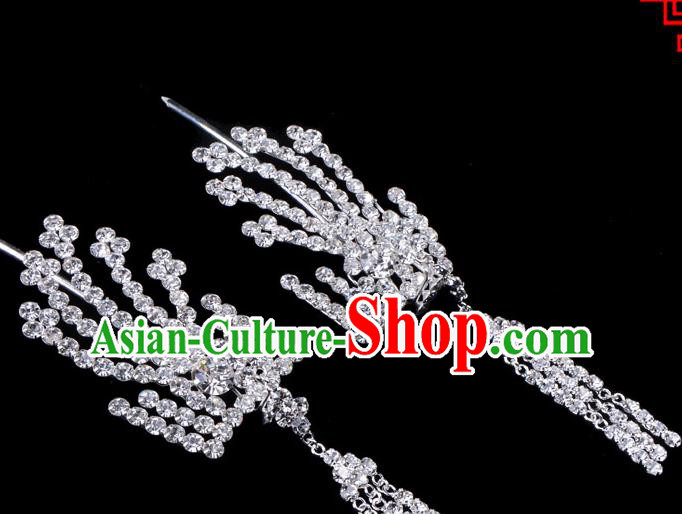 Traditional Beijing Opera Diva Hair Accessories Crystal Inclined Phoenix Tassel Hairpins, Ancient Chinese Peking Opera Hua Tan Hair Stick Headwear