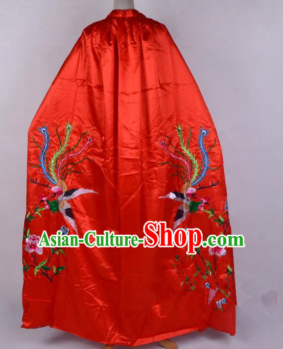 Top Grade Professional Beijing Opera Diva Costume Young Lady Embroidered Red Cloak, Traditional Ancient Chinese Peking Opera Princess Embroidery Phoenix Mantle Clothing