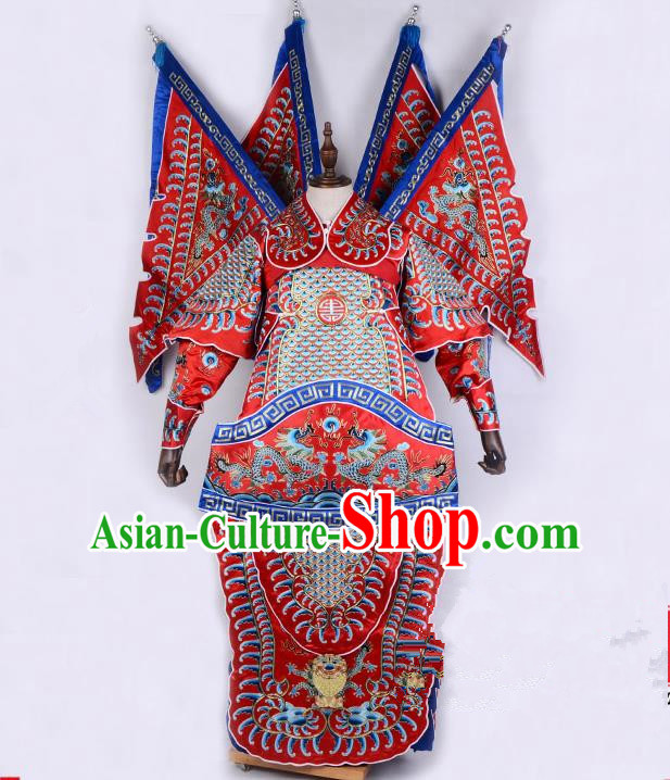 Top Grade Professional Beijing Opera General Costume Embroidered Cape, Traditional Ancient Chinese Peking Opera Military Officer Embroidery Robe Clothing