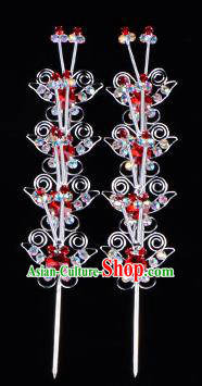 Traditional Beijing Opera Diva Hair Accessories Red Crystal Butterfly Head Ornaments Hairpins, Ancient Chinese Peking Opera Hua Tan Hair Stick Headwear